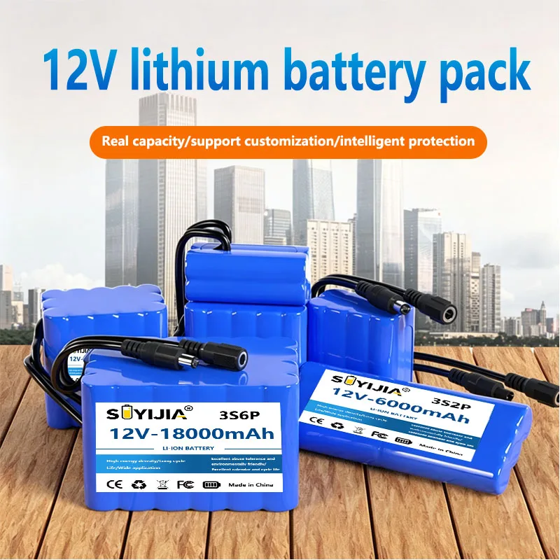 12V 18650 Rechargeable Lithium Battery Pack with BMS, 3S Li-ion Battery with Charger, Long Cycle for Solar LED Light RC Model