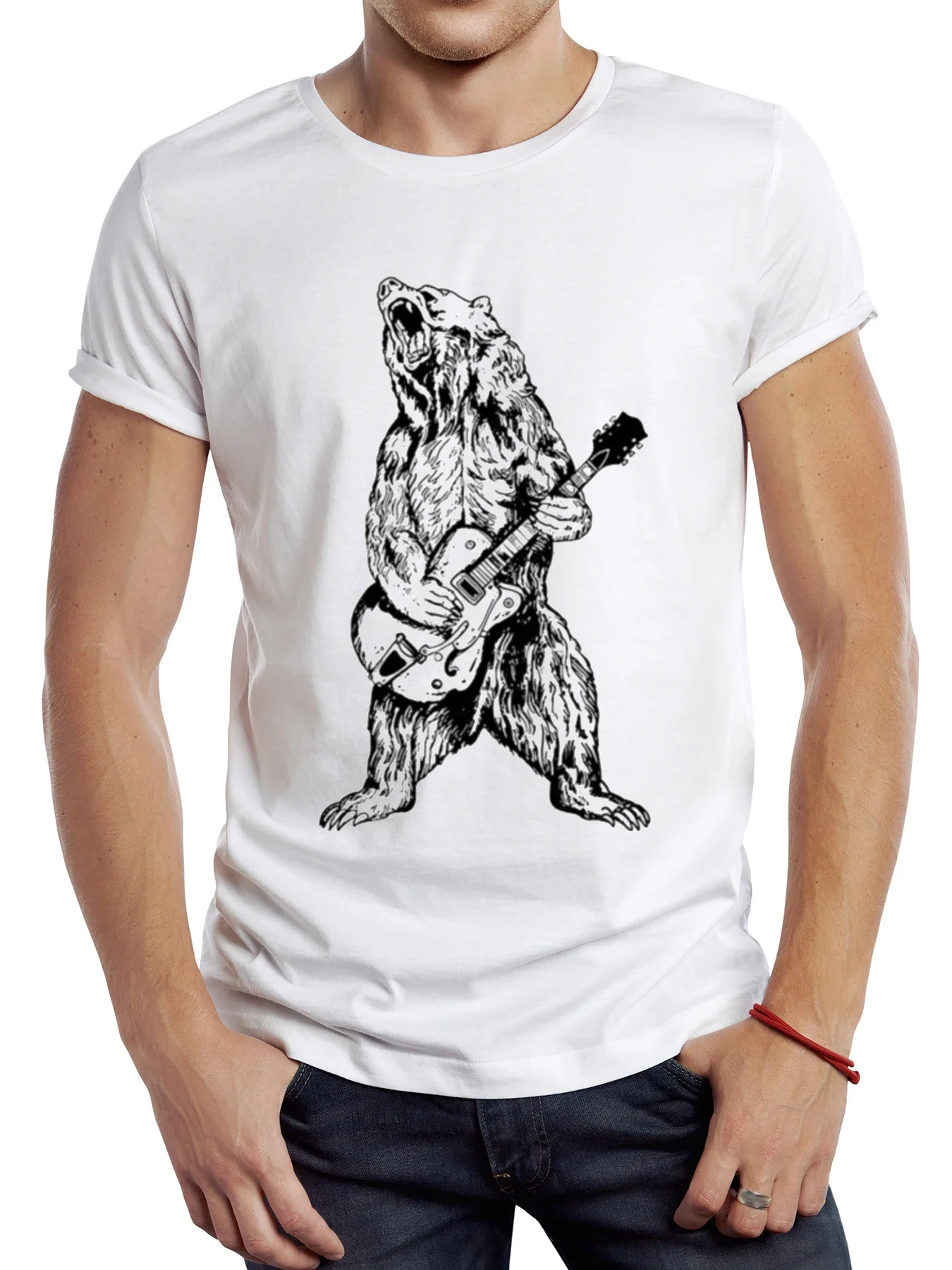 grafik spor bez müzik Lover Tops Hipster Tee TEEHUB sevimli ayı oynayan gitar baskılı erkekler shirt  streetwear  anime clothes