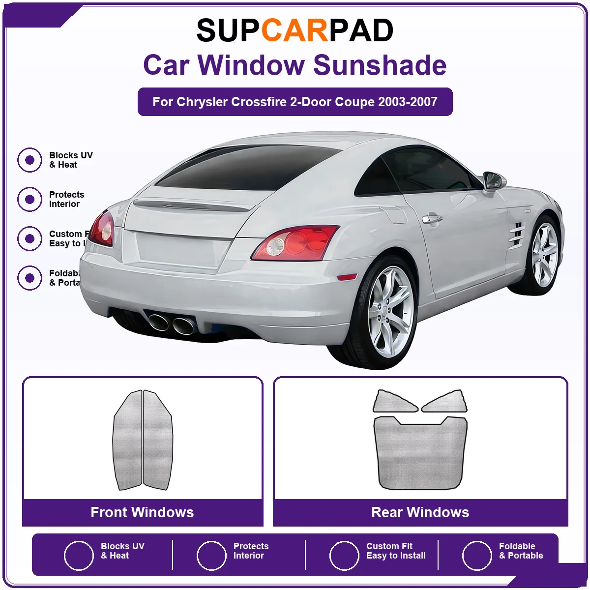For Chrysler Crossfire 2-Door Coupe 2003-2007 Pre‑Cut Auto Window Sunshade Anti‑UV Car Sun Visor Protector