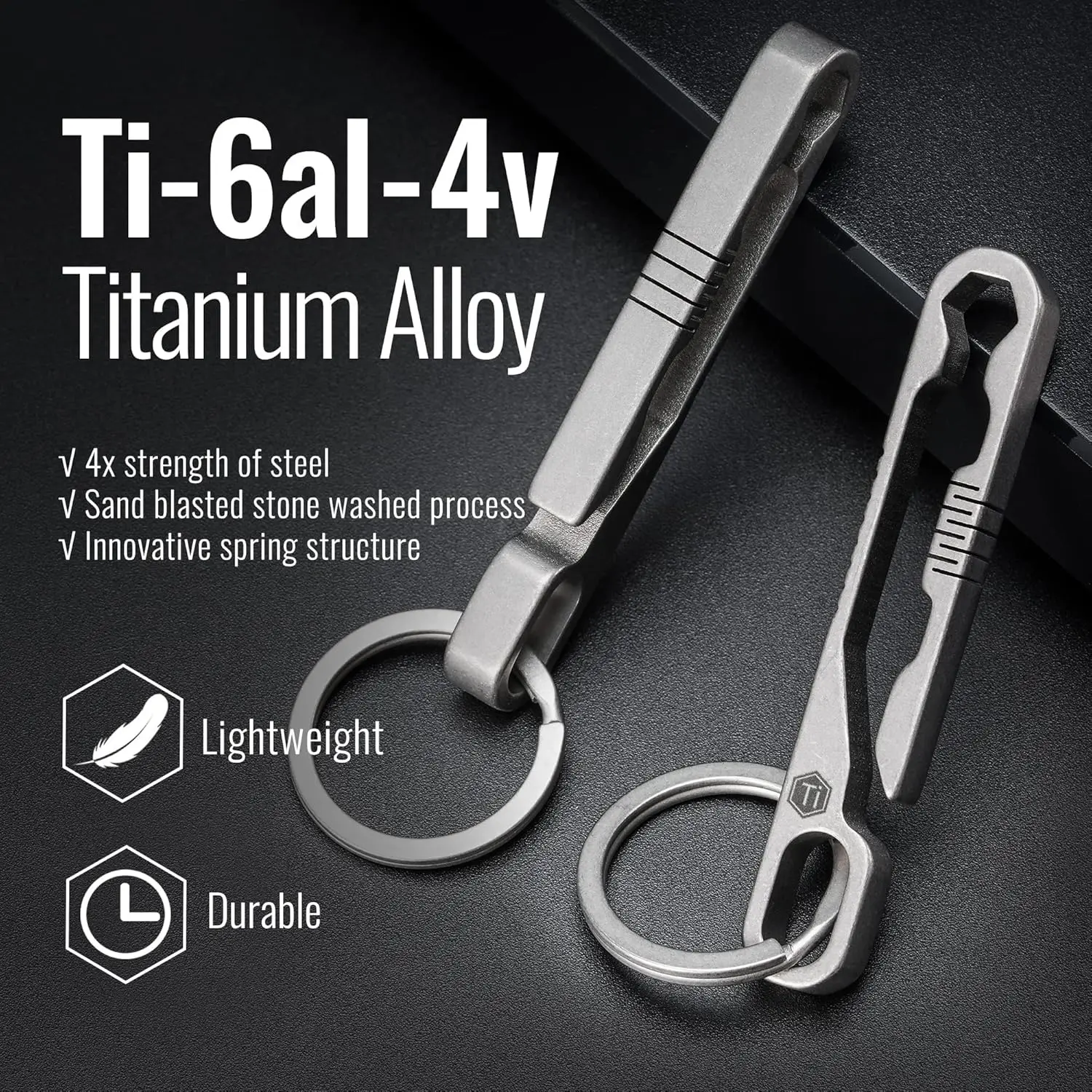 KeyUnity KM07 Titanium sleutelhanger zakclip met zeskantbitdriver