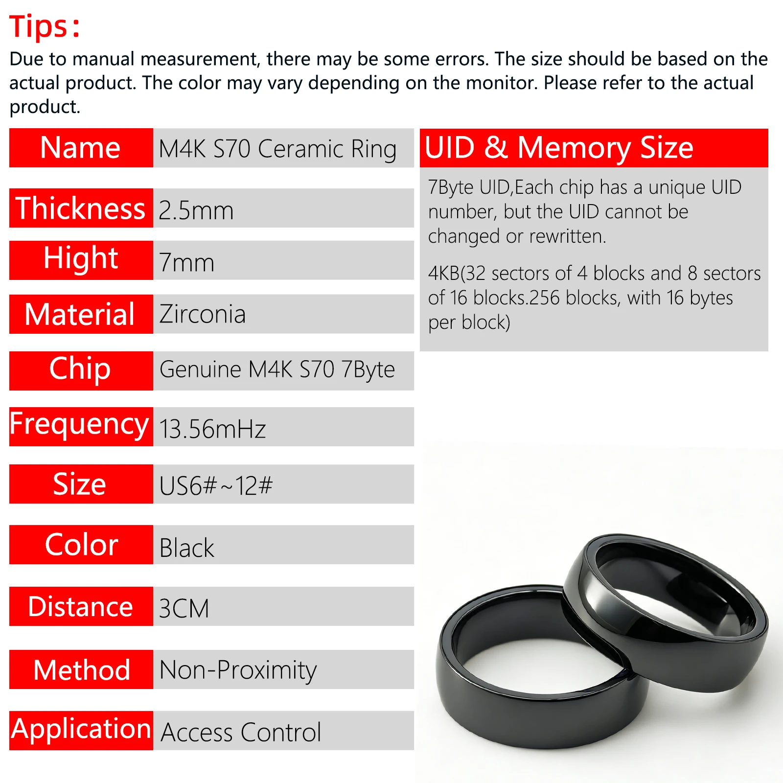 M4K Classic 4K 13.56 MHz RFID Smart Ring, Not Changeable 7Byte UID ISO14443A Access Control Card, Men and Women Smart Accessorie