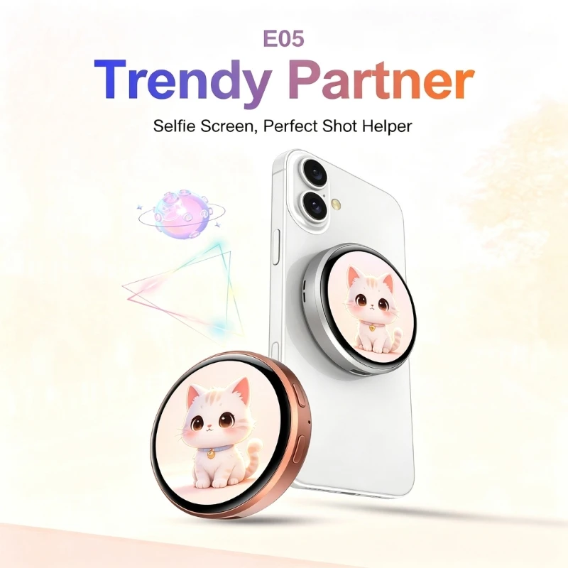 Round Display Badges Charm with App Linked Media Editing, Photo GIF Text Screen for Bags and Outfit Layers for Daily Wear K1KF