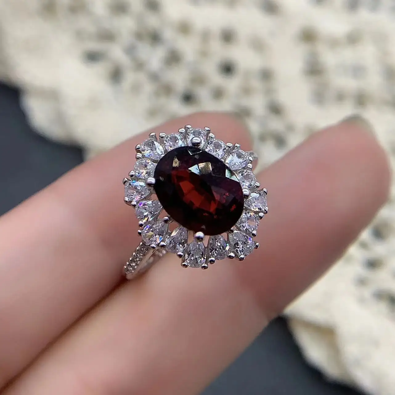 MeiBaPJ Inlay Elliptical 7*9mm Gemstone S925 Pure Silver Precision Support Exquisite Ring Elegant Gifts Charm Popular Jewelry