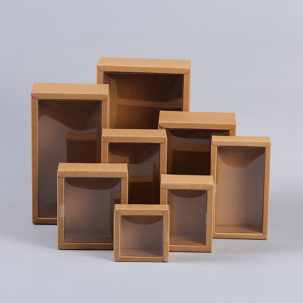 10pcs Transparent Gift Display Box, Tea Gift Packaging Box, Kraft Paper Gift Packaging Box