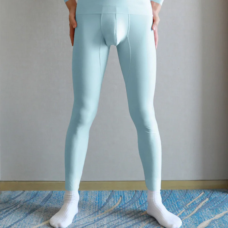 Autumn Spring Men's Thermal Underwear Bottoms Fashion Solid Color Comfortable Bottom Ice Silk Trousers Leggings