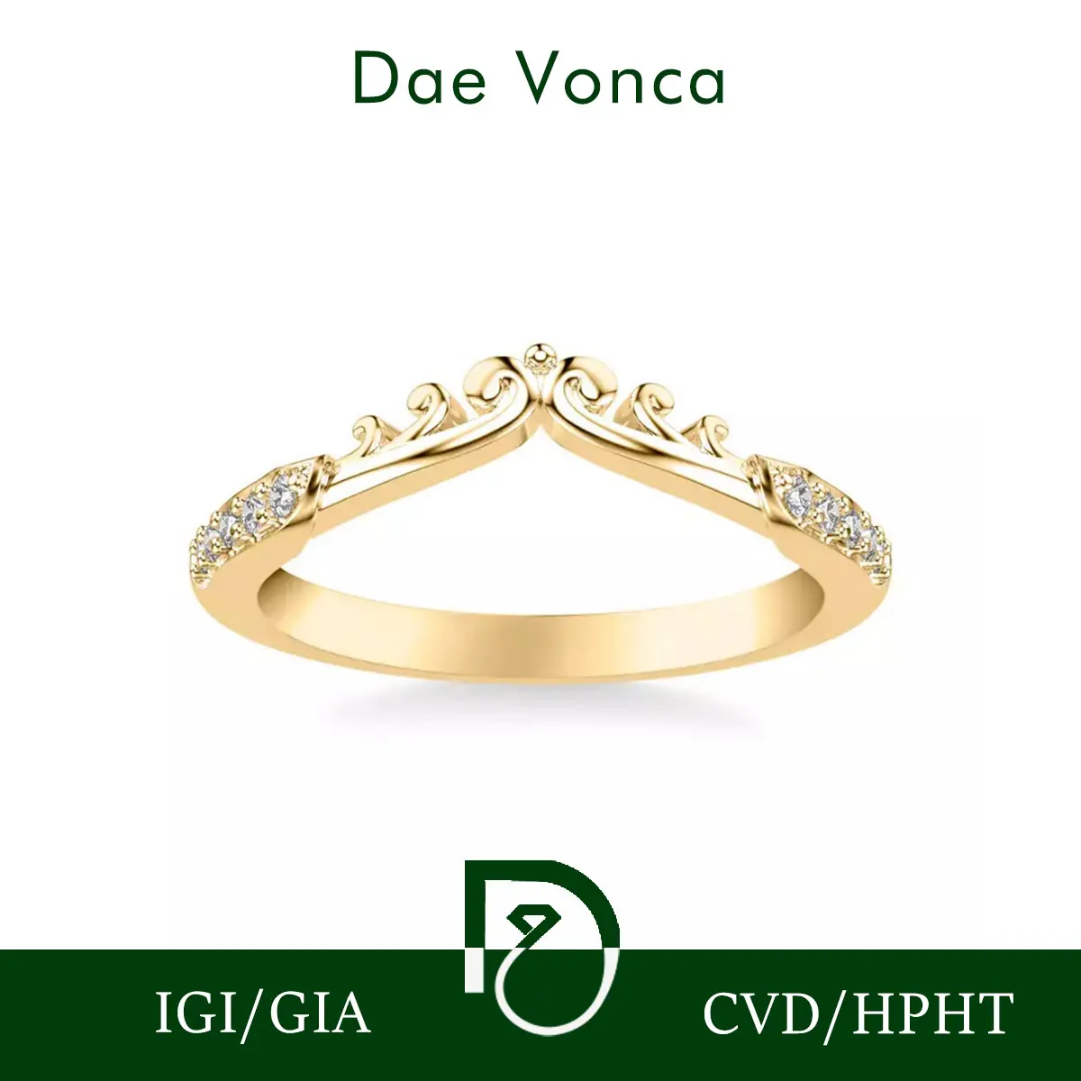 

Elegant Diamond Diamond Ring 9K/14K/18K Yellow Gold Pavé Set Round Lab Grown Genuine Diamond Ring Scroll Crown Wedding Band