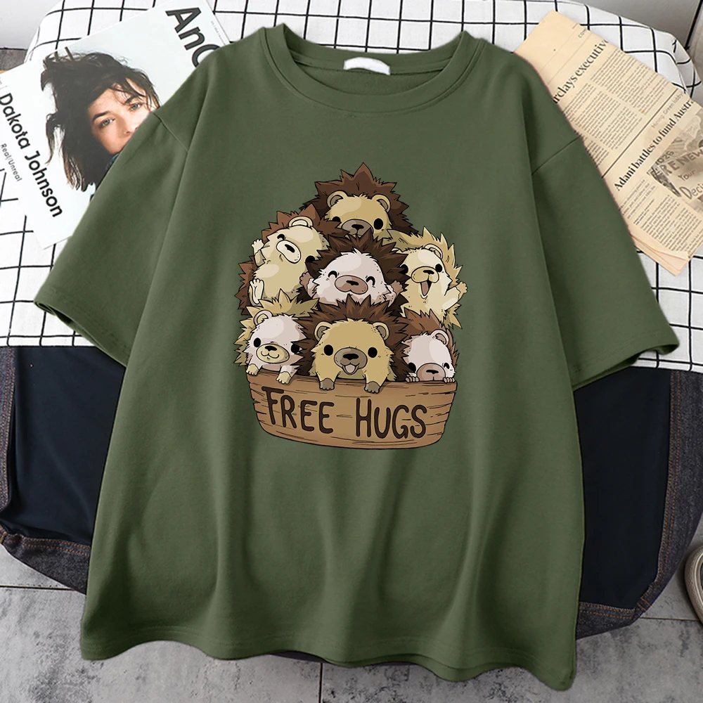 Cute Hedgehog Free Hugs Cartoon Printing Man T Shirt Cartoon Image Tops High Quality Hip Hop Men T-Shirts Fashion Streetwear