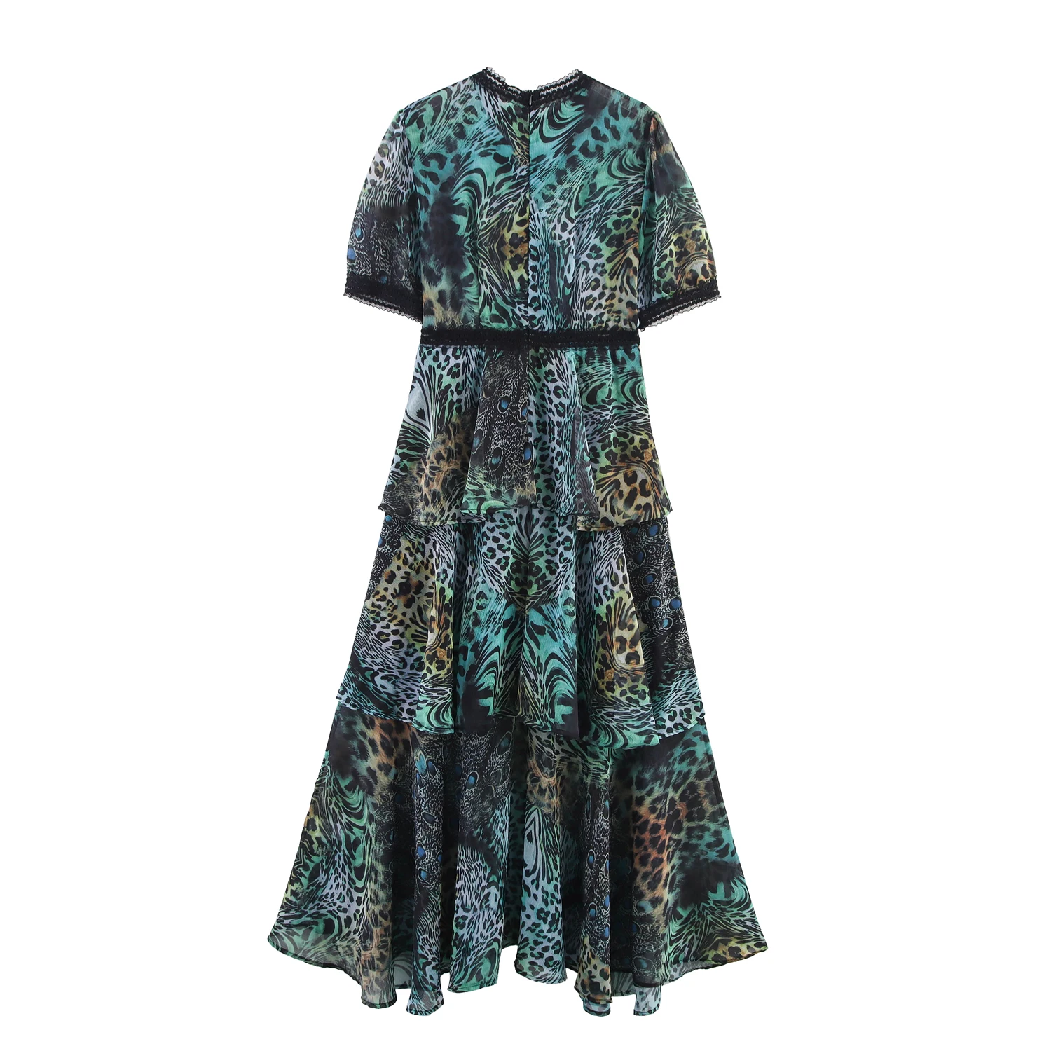 Vestido Maxi E com Estampa Floral, Barra em Camadas, Design Moderno, Nova Coleção Primavera, Roupa Fena JNLEAOG, F...