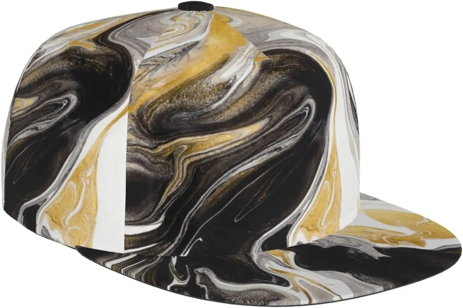 Abstract Black and Gold Swirl Liquid Ink Marble Baseball Cap for Men Women Classic Snapback Hat Hip Hop Style Flat Bill Brim