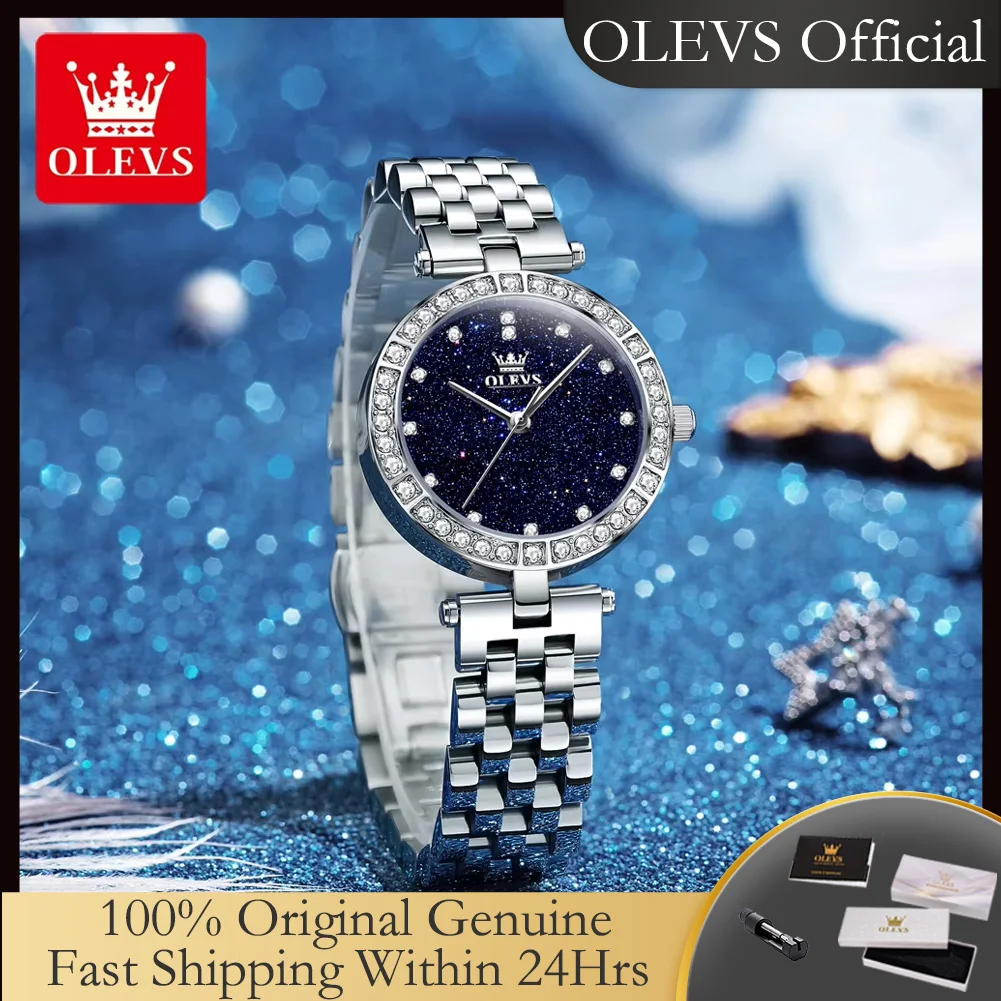 Olevs 3641 Women's Watches Solid Steel Strap Starry Sky Dia…