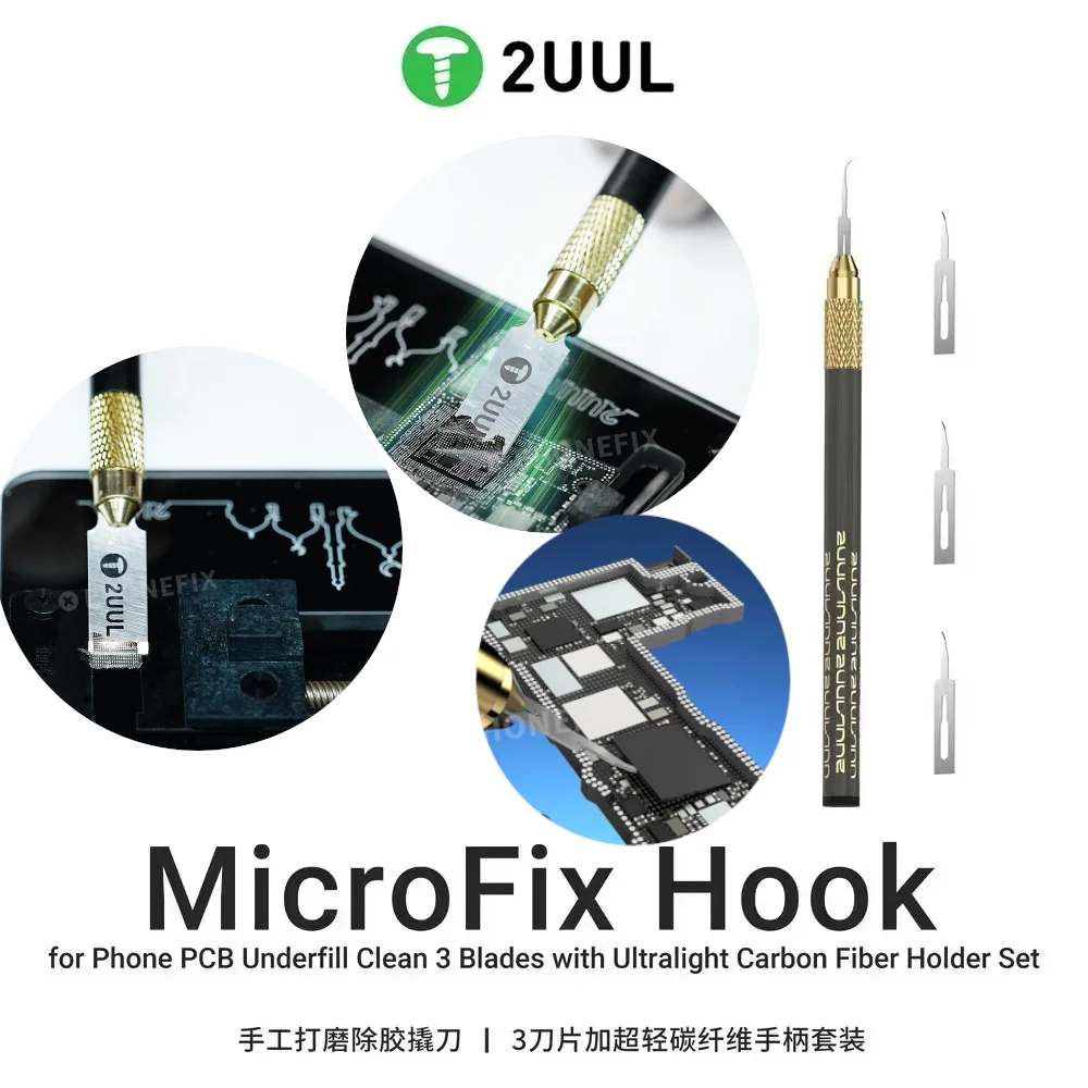 2UUL DA12 MicroFix Hook Ultralight Carbon Fiber Knife for PCB Underfill Clean Pen IC Scraping Glue Disassemble Small Chips Tools