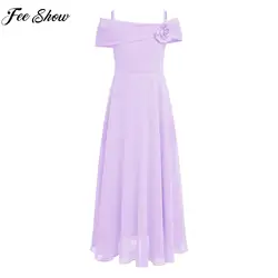Children Girls Elegant Party Dress Wedding Bridesmaid Birthday Christmas Prom Gown Off Shoulder Ruched Chiffon Princess Dresses