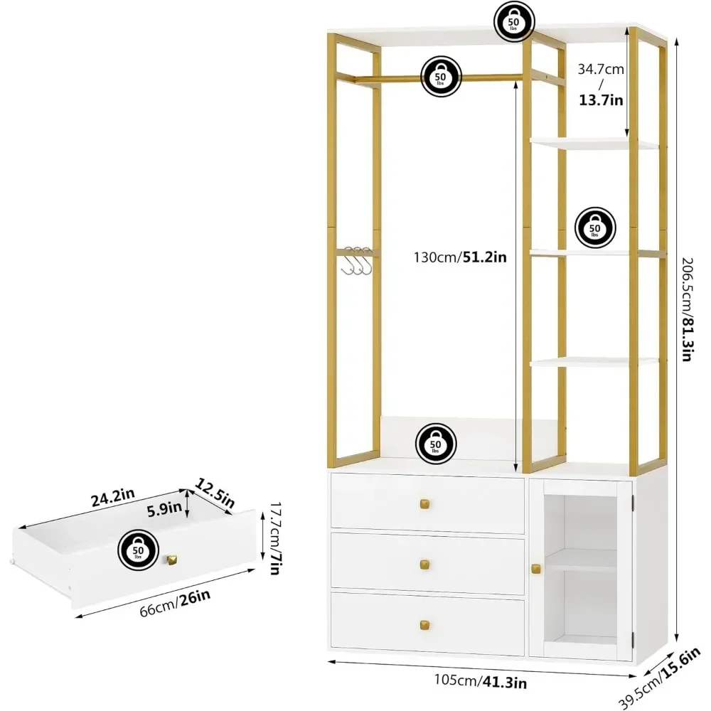 Selected Wardrobe，81.2”H Wardrobe Closet with Hanging Rod and Storage Shelves, Garment Rack for Bedroom, Living Room ，Wardrobes