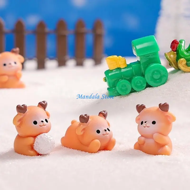 U2JC （7pcs）Christmas Accessories Miniature Sleigh Ornament set, Snow Scene Ornaments, Resin Winter Home Decor