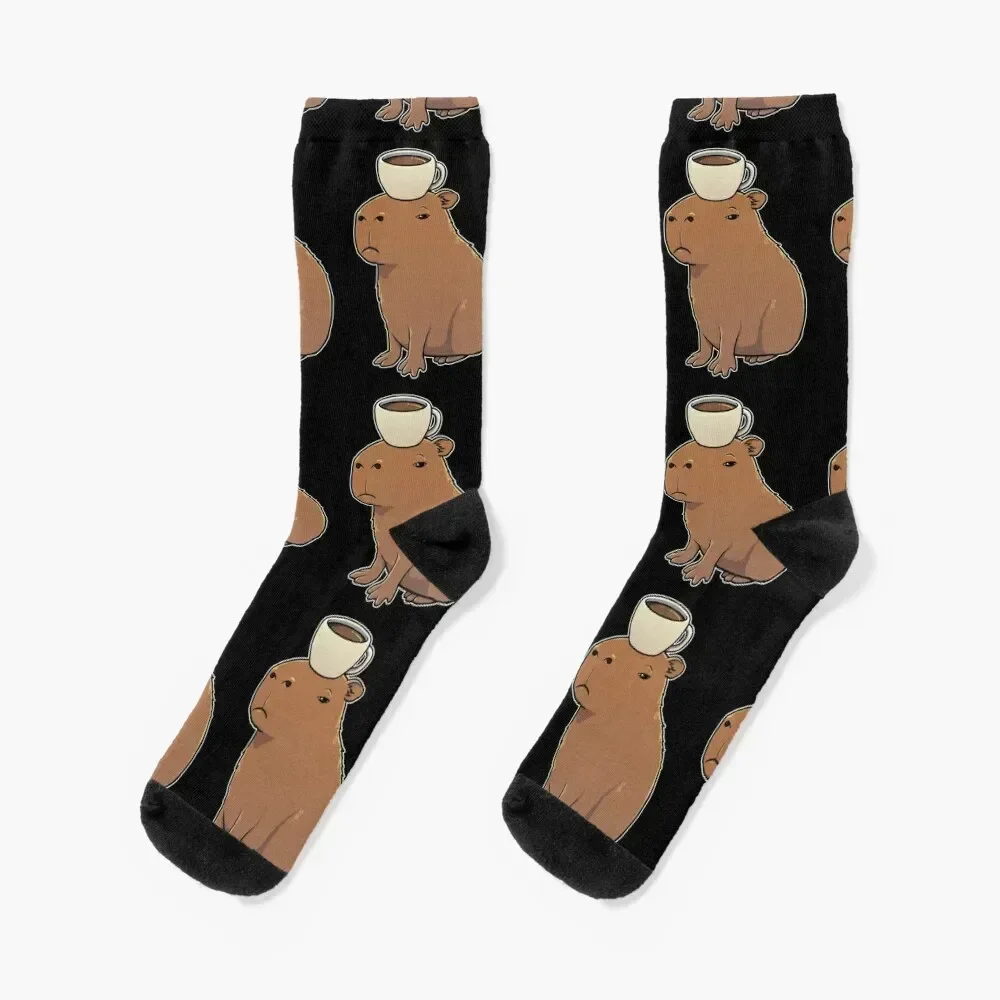 Capybara with coffee on its head Socks Novelties cycling fashionable Designer Man Socks Women's