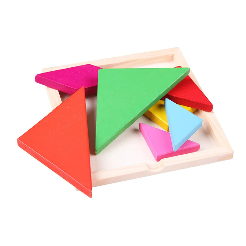 Colorful Wooden Tangram Jigsaw Puzzle Wood Toys IQ Brain Teaser Games Intelligent Educational Toys for Kids Children Gifts