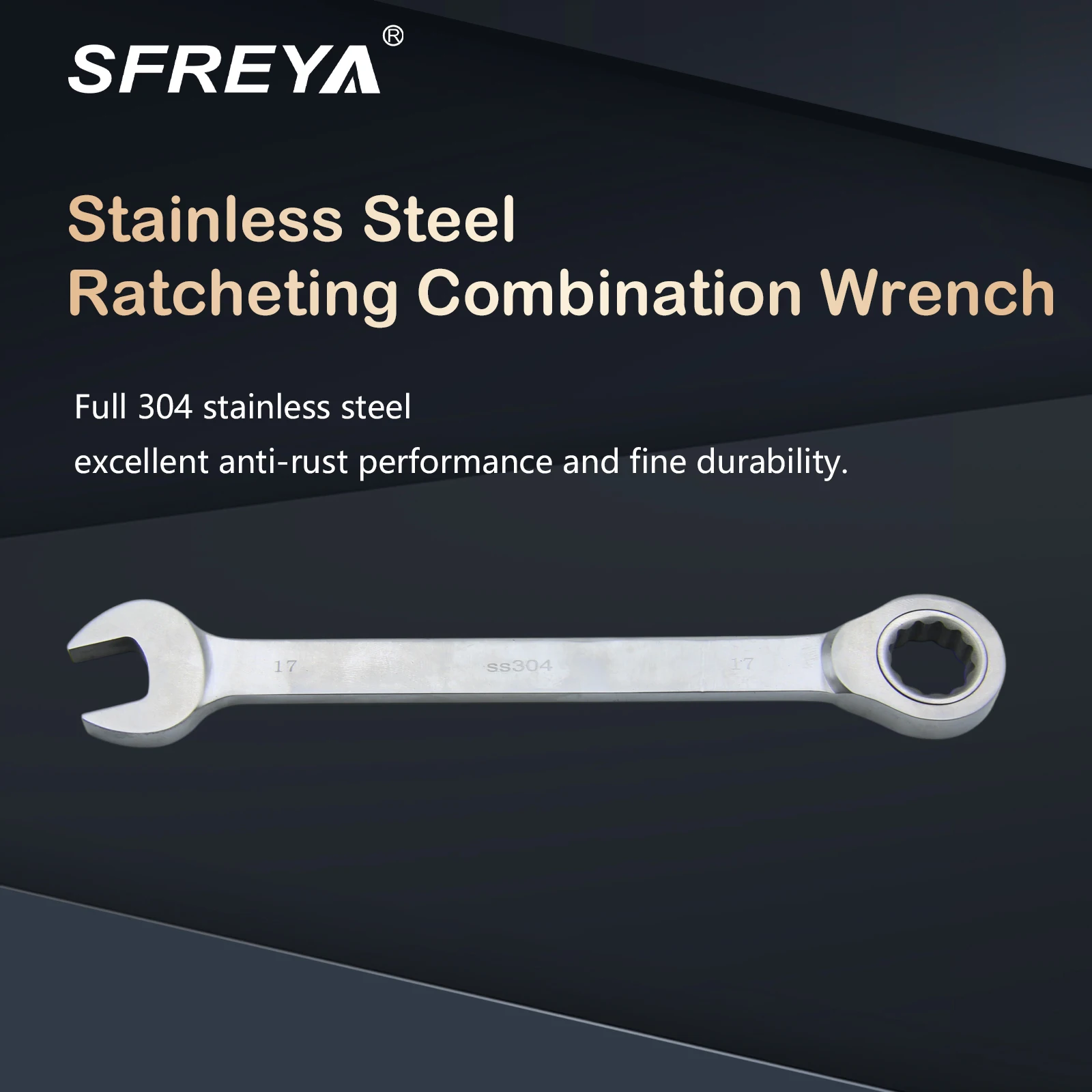 SFREYA S3008 304 Stainless Steel Ratchet Combination Spanner, Heavy-Duty Hand Spanner for Mechanical Repair and Maintenance