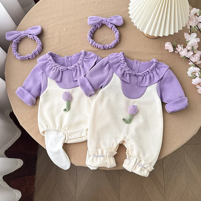 

2024 New Autumn Baby Girls Clothes Sisters Dress 3-24M Infant Knitted Tulips Romper Girls Cute Bodysuit Set Newborn Jumpsuit