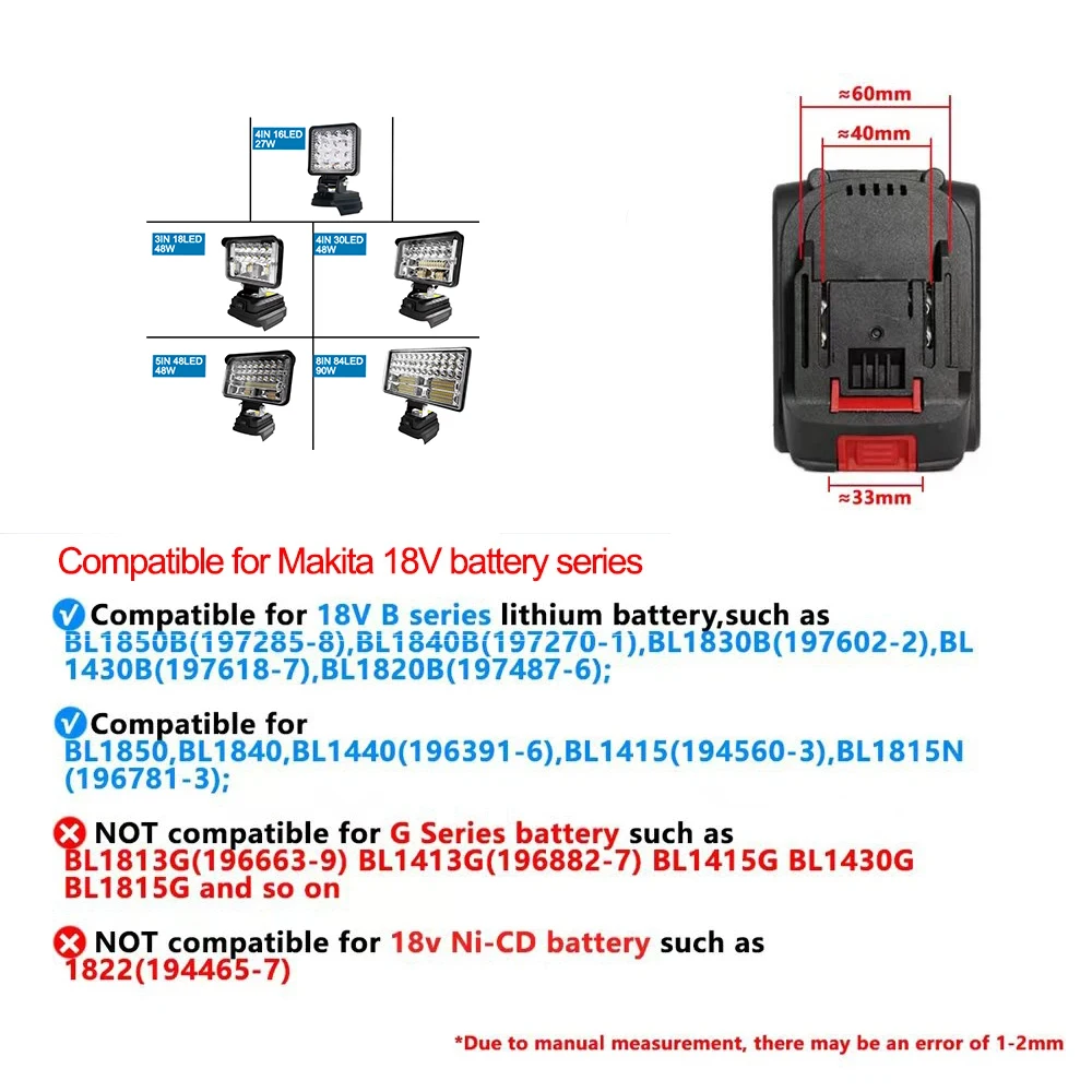 3/4/5/8Inch Led Light Portable Spotlights Cordless Outdoor Working Fishing Handheld Emergency Tools Light Fit Makita 18V Battery