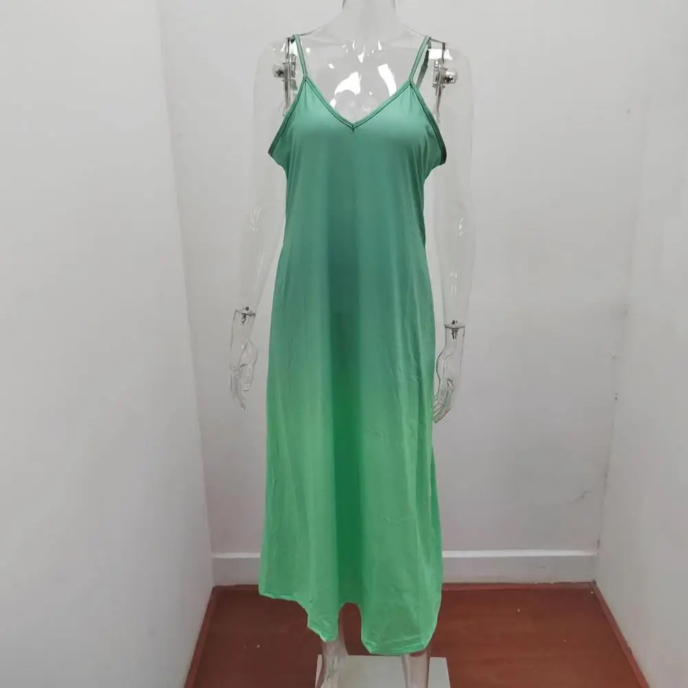 Vestido sin mangas con tirantes finos para mujer, vestido Sexy con cuello en V, Color degradado, corte en a suelto, ropa femenina de verano