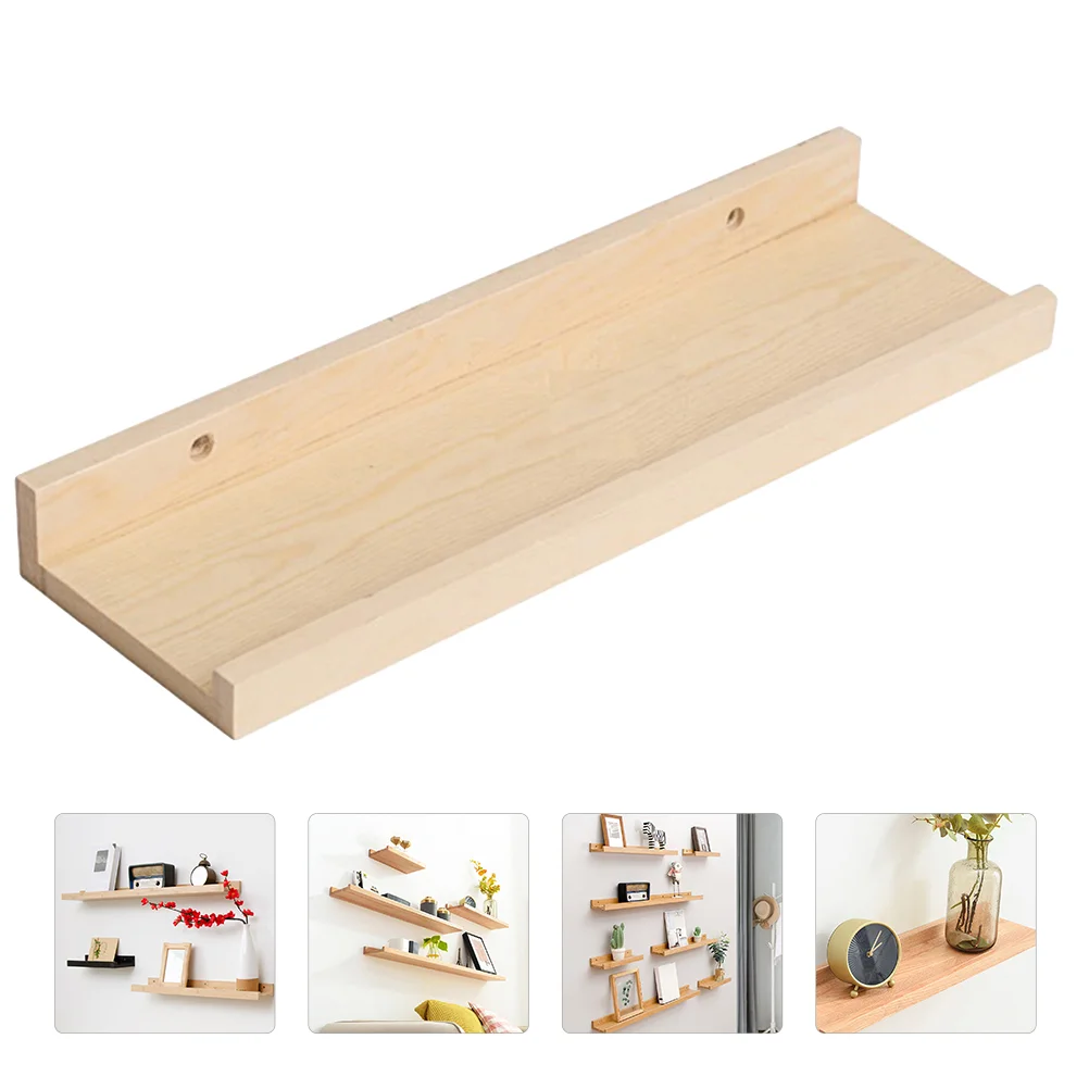 

Wooden Shelf Wall Mount Living Room Supply Floating Storage Rack Baffle Design Multi-function Household