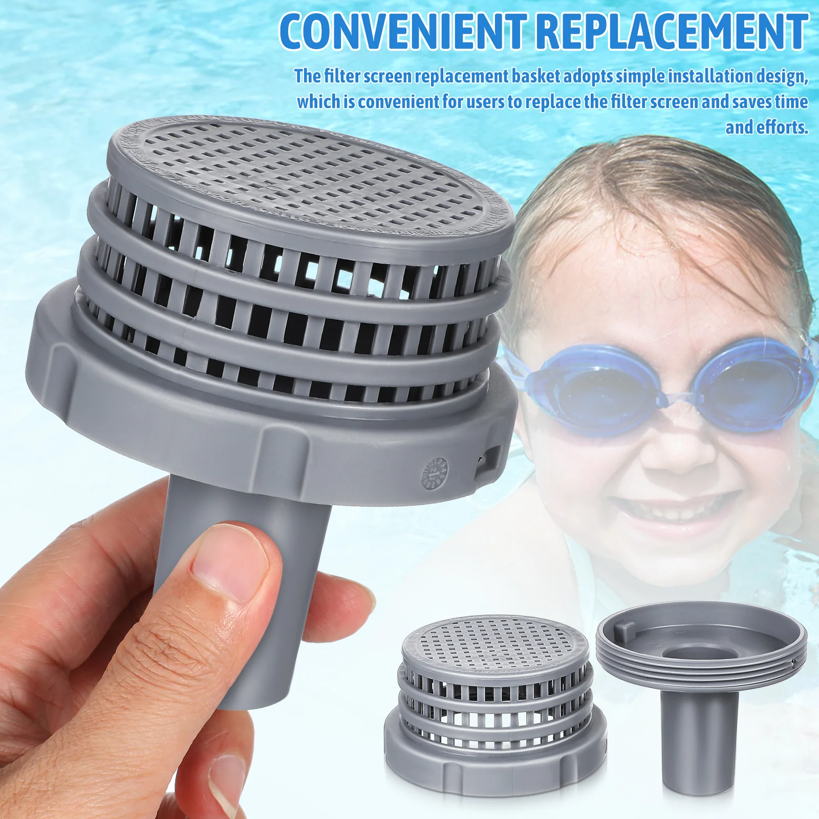 

Basket Drain Valve Strainer Grey Skimmer Cleaning Screen Cap Pool Screen Basket Strainer Filter Replacement Swimming Pool Filter