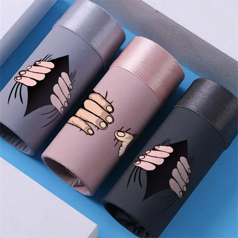 Men\'s Ice Silk Four Corner Pants with Funny Personality Cartoon Flat Corner Underwear Ultra Thin Printing New Style