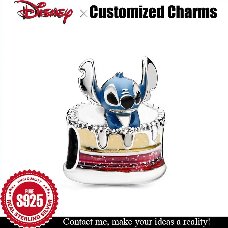 

925 Silver Charm Disney Stitch Birthday cake Customizable beads for bracelet Original female Jewelry accessories Halloween gifts