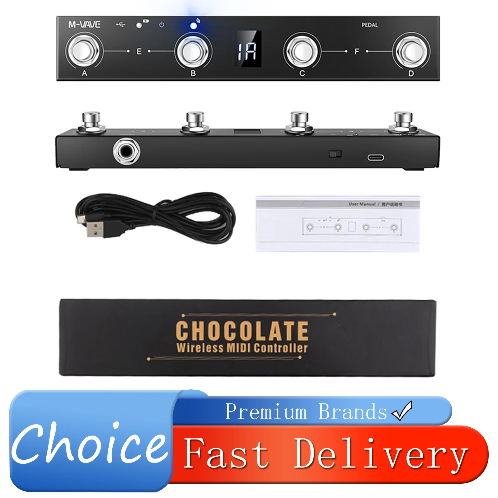 

M-VAVE Шоколадный MIDI-контроллер BT Перезаряжаемый 4-кнопочный MIDI-контроллер Педали Управление через приложение Детали системы беспроводной передачи