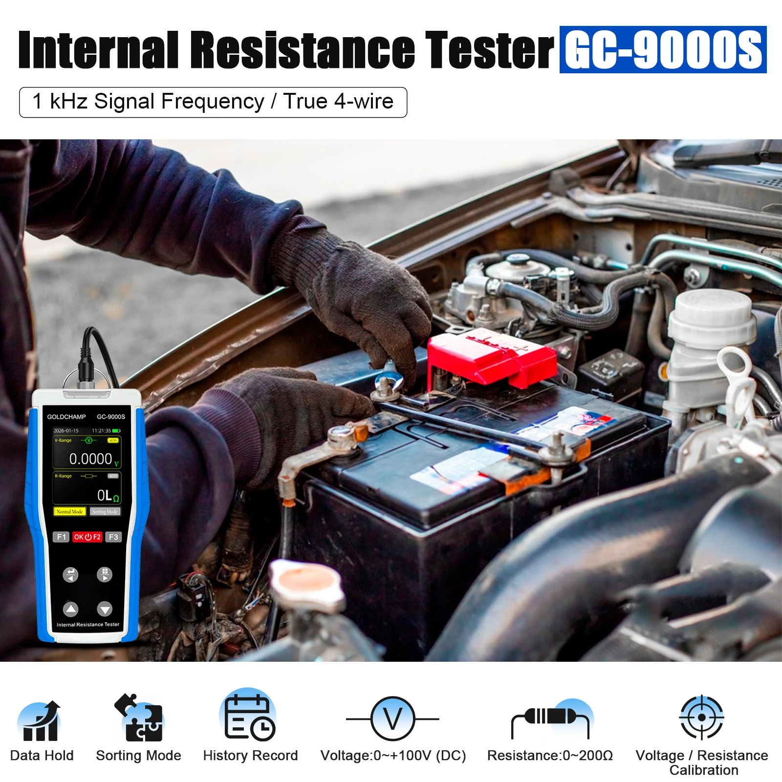 

HP9000S Industrial Battery Resistance Tester, Rechargeable Digital Meter with Data Logging for Battery Maintenance & Repair