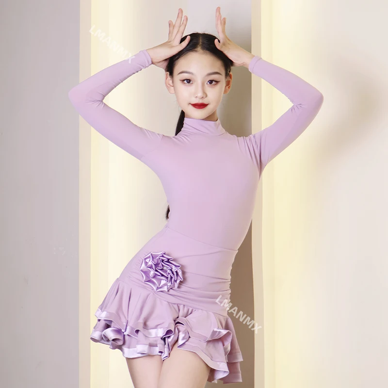 2025秋冬新作 子供用ラテンダンスドレス 女の子練習着 プロ仕様ダンススカート パフォーマンスドレスセット