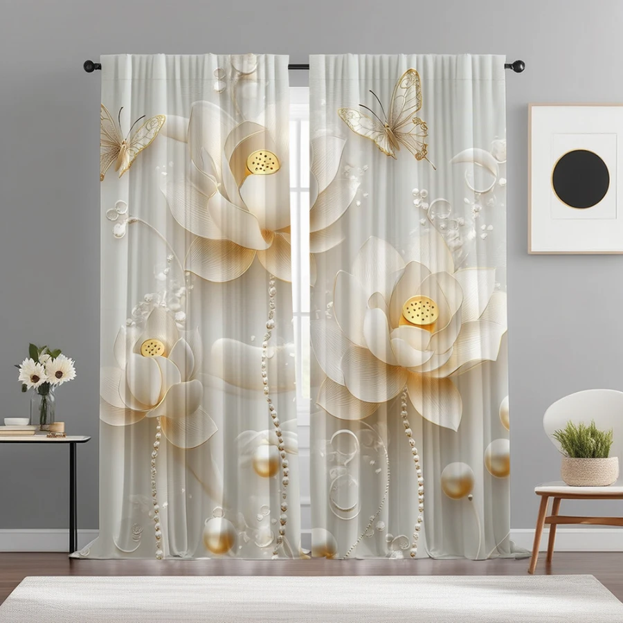 Digital Printed Curtains with Lotus Zen Heart Design, Stylish Window Drapes for Living Room Bedroom Home Decoration
