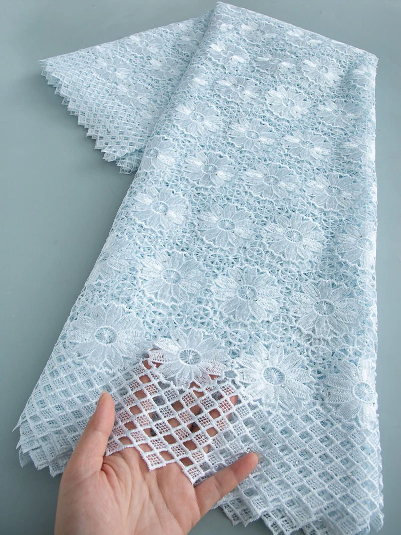 

Guipure Cord Lace Fabric With Rhinestones High Quality African Lace Fabric Nigerian Stones Lace For Women Luxury Dresses 4509