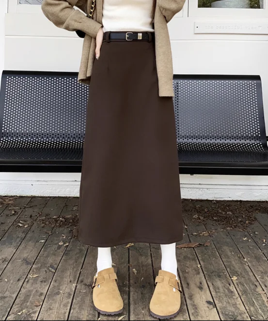 Women's Autumn and Winter Long Woolen Skirt 2026 New Korean High Waist Thick Skirts Female Solid Color A-line Skirts U606