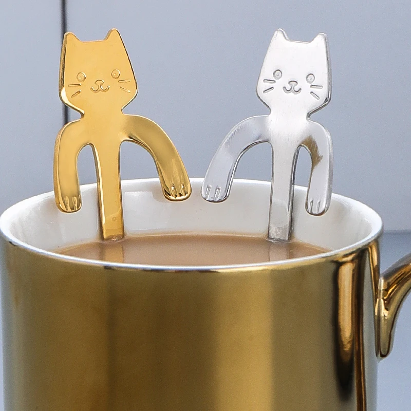 1-10PCS Stainless Steel Coffee Spoon Cute Cat Shaped Teaspoons Dessert Ice Cream Mini Spoons Scoop Tableware Kitchen Tools