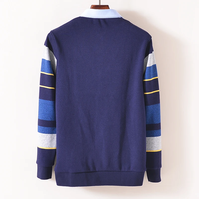 

Мужской вязаный свитер Faion Thiened Fce на подкладке в полоску, искусственный двухсекционный бархатный вязаный свитер с длинным воротником, зимний повседневный свитер