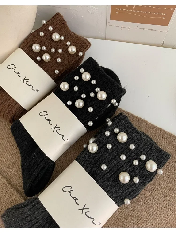 1 Paar modische Perlen-Dekorationssocken für Damen, süße Socken im Prinzessinnen-Stil mit mittlerer Wade im koreanischen Stil, Bekleidungszubehör – Detail 13