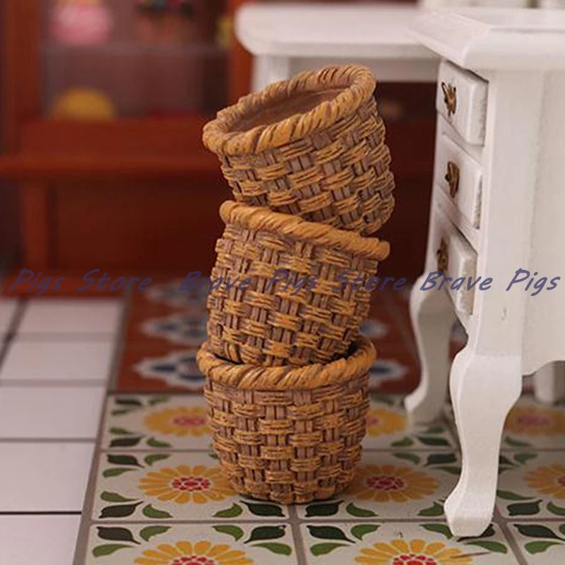 1/12 Mini Cute Dollhouse Rattan Frame Hand-woven Vegetable Food Storage Basket Dolls Miniature Decoration