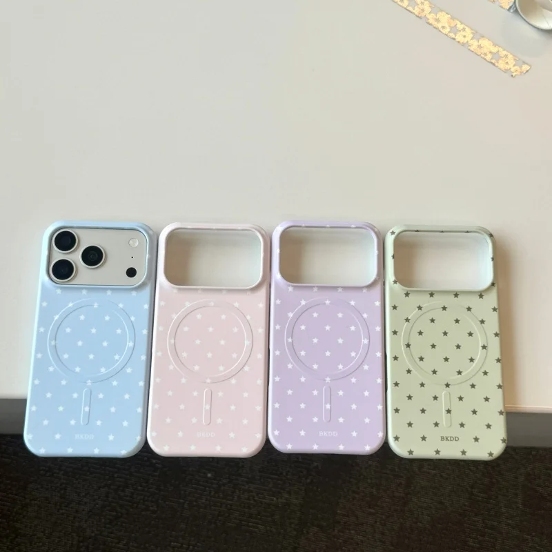 

Korean Candy Color Cute Little Star Magnetic Phone Case For iPhone 17 16 Pro 15 Pro Max Protective Cover Cases For Magsafe Hard
