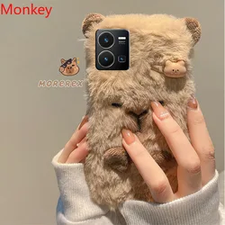 Ins Korean Cute 3D Capybara Soft Case For VIVO V29 V27 V25 V23 V21 V20 Y21 Y31 Y33S Y35 Y36 Y78 Y17S Y15S Y76 Y20 Furry Fur Case