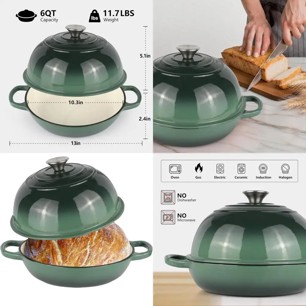 

Enameled Cast Iron Dutch Oven Pot with Lid, 6-Quart Capacity, Ideal for Sourdough Bread, Roasting, Stewing, and Soup, Non-Stick