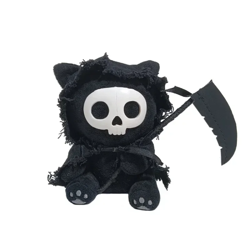 Grim Reaper Schwarze Katze Plüsch-Schlüsselanhänger Taschenanhänger Kreativer gruseliger Stoffanhänger für Rucksack, Handtasche, Dekoration, Geschenk, Sammlung – Detail 6