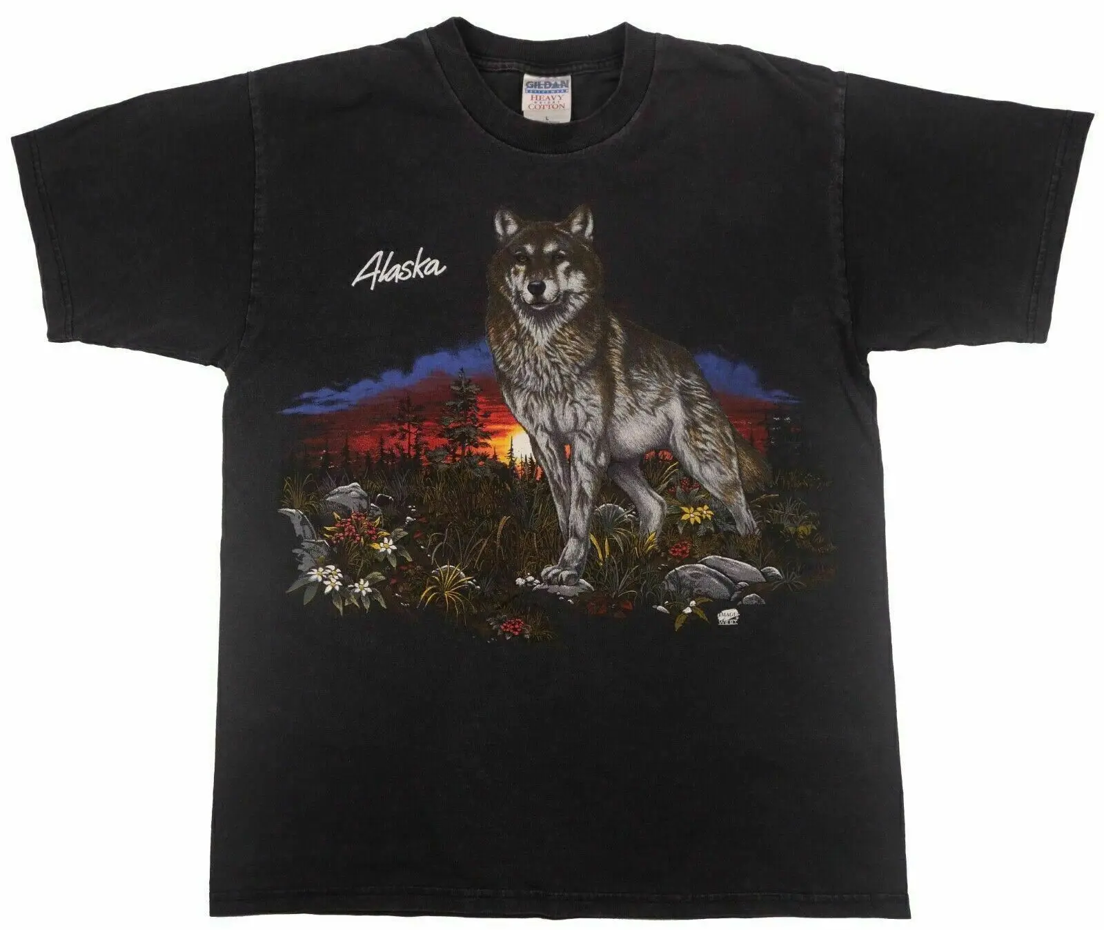 Alaska Gray Wolf Wilderness Vintage Tourist T Shirt 80S Image West Large Nature