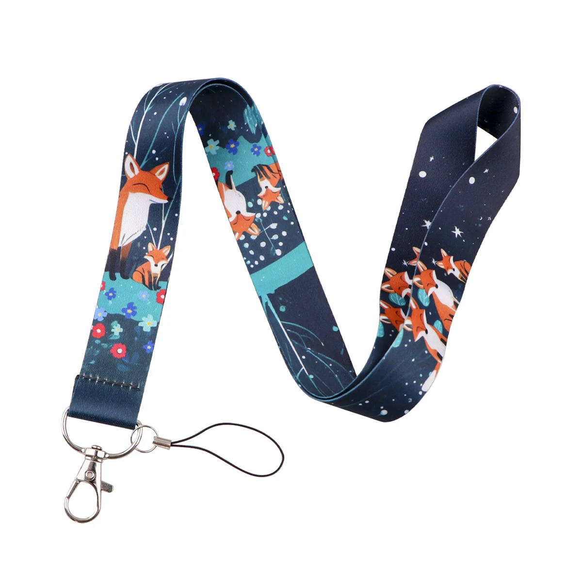 Lovely Fox Family Lanyard Card Holder Neck Strap for key ID Card Cellphone Straps USB Badge Holder DIY Hanging Rope Accessories