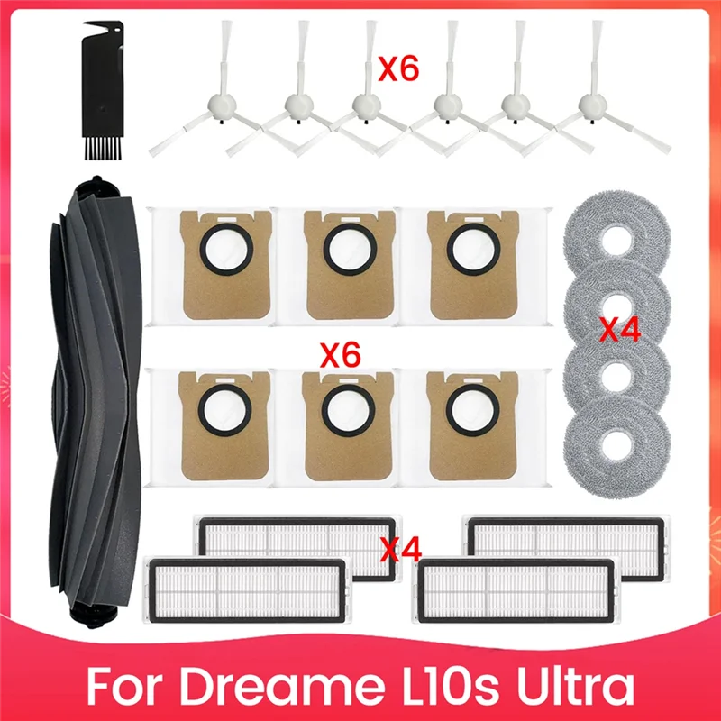 AC39-مجموعة التنظيف النهائية لـ Dreame L10s Ultra: مرشحات HEPA، والفرش الجانبية والرئيسية، وسادات الممسحة، وأكياس الغبار متضمنة