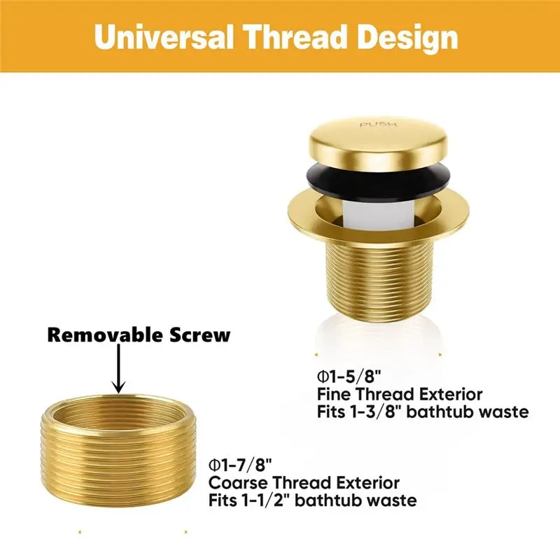 AK25-مجموعة تجاوز حوض الاستحمام الذهبي - استبدال استنزاف حوض الاستحمام العالمي مع مجموعة غطاء الفائض بفتحتين، مجموعة تحويل طرف اصبع القدم