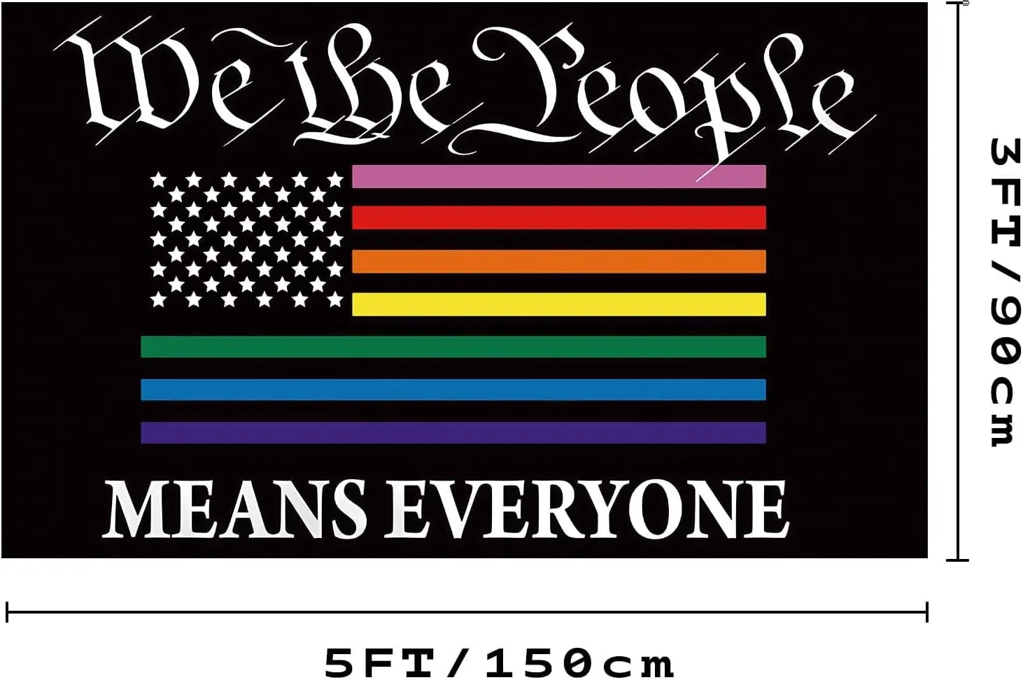 Flagicts 100% Polyester Rainbow Pride Flag We The People Means Everyone Gay LGBTQ Flags