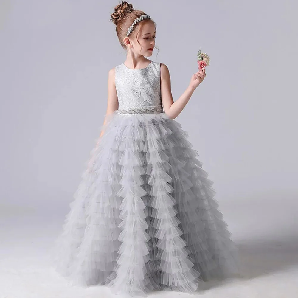 KYDYNQJ Tulle Flower Girl Dresses 2024 Tiered Girls Princess Gown For Birthday Party Sleeveless Junior Bridesmaid Dress