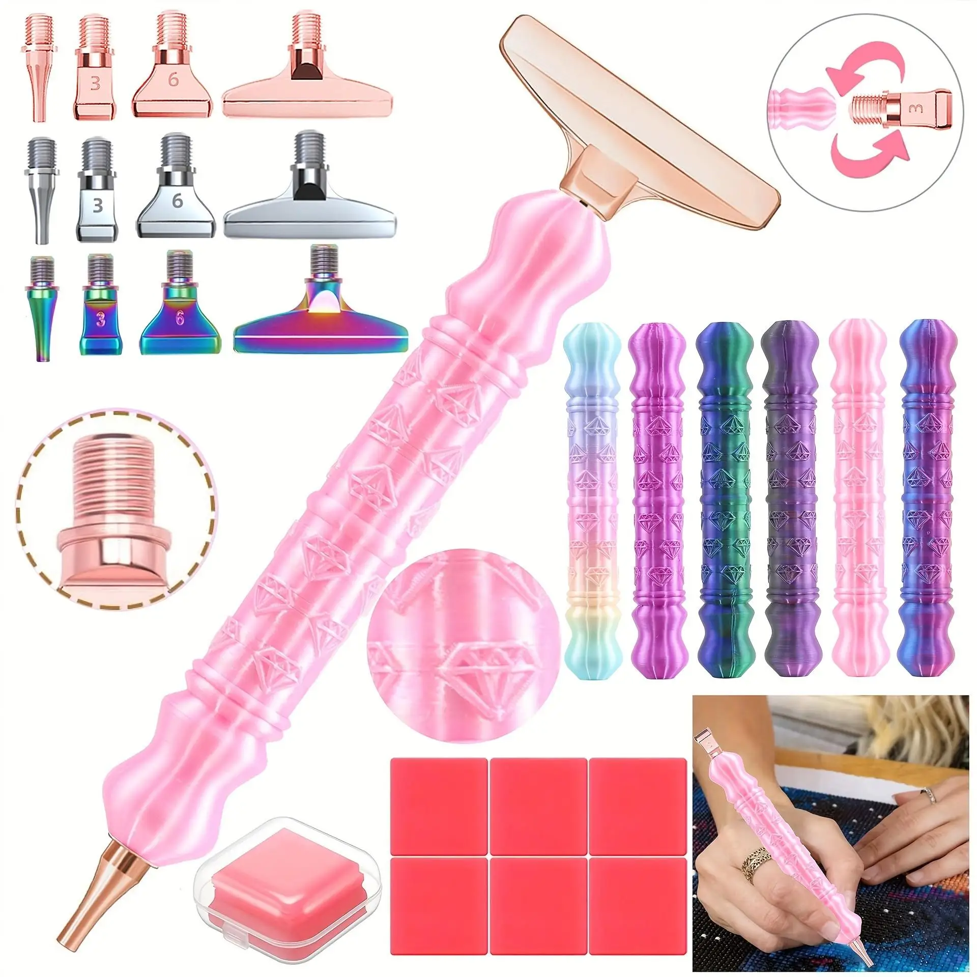 Screw Steel Silver Metal Tip Pens, Used for DIY Diamond Art, Diamond Painting Tools, Diamond Painting Art Drill Bead Dotting Pen Set