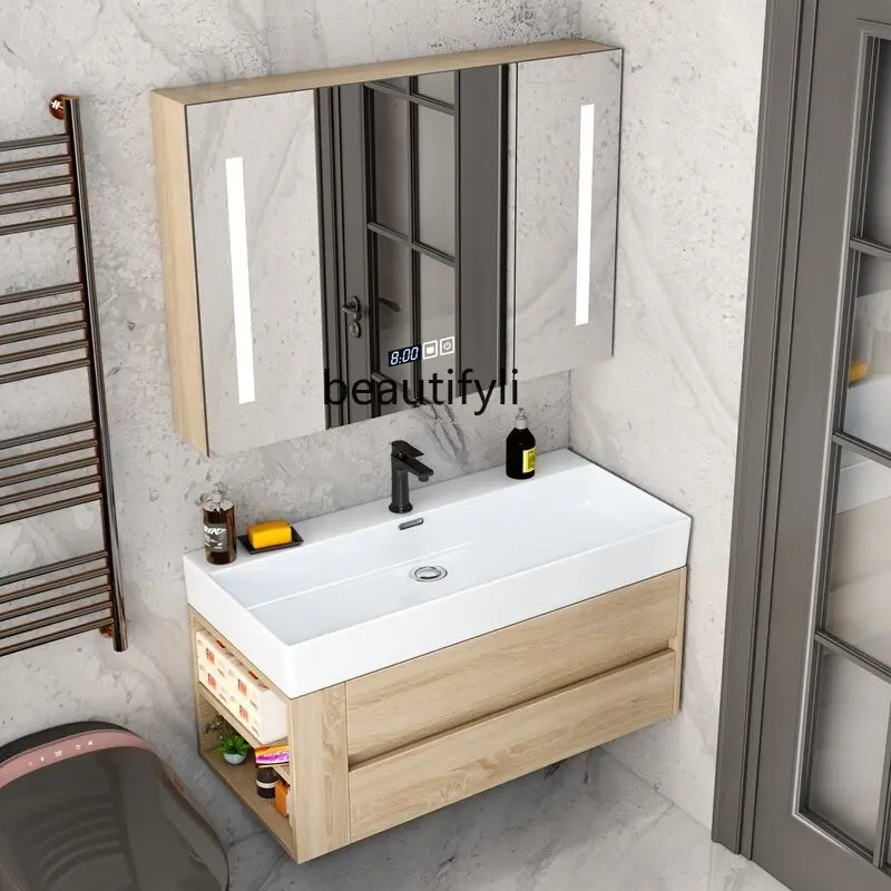 Smart Light Luxury Bathroom Cabinet Combination Ceramic Whole Washbin Bathroom Table Wash Basin